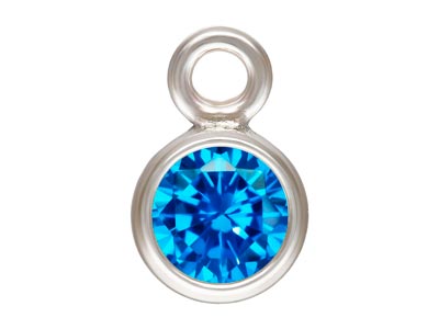 Sterling Silver Cubic Zirconia     Bezel Drop Connector, Aqua Blue,   3mm