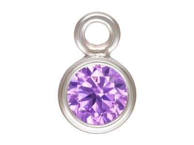 Sterling Silver Cubic Zirconia     Bezel Drop Connector, Light        Amethyst, 3mm