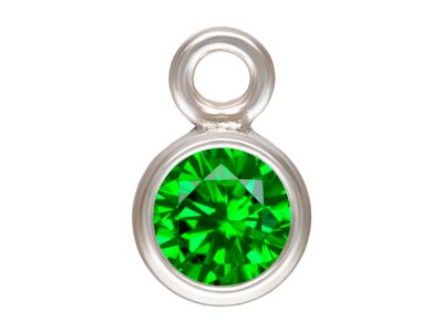 Sterling Silver Cubic Zirconia     Bezel Drop Connector, Green, 3mm
