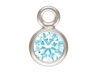 Sterling Silver Cubic Zirconia     Bezel Drop Connector, Aquamarine,  3mm