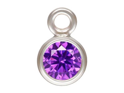 Sterling Silver Cubic Zirconia      Bezel Drop Connector, Amethyst, 3mm