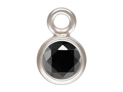 Sterling Silver Cubic Zirconia     Bezel Drop Connector, Black, 3mm