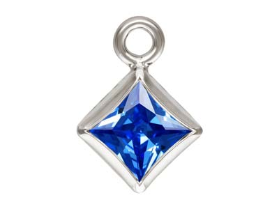 Sterling Silver Cubic Zirconia Square Bezel Drop Connector Sapphire, 3mm - Standard Image - 1