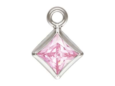 Sterling Silver Cubic Zirconia Square Bezel Drop Connector Pink, 3mm - Standard Image - 1