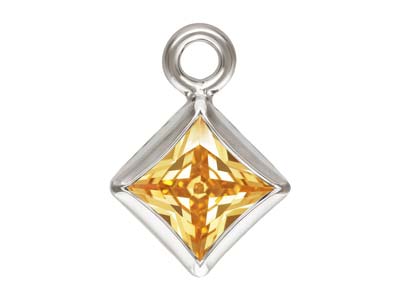 Sterling Silver Cubic Zirconia Square Bezel Drop Connector Champagne, 3mm