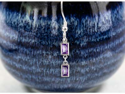 Sterling Silver Cubic Zirconia Rectangle Bezel Drop Connector Amethyst, 3mm X 5mm - Standard Image - 2