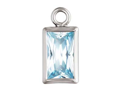 Sterling Silver Cubic Zirconia Rectangle Bezel Drop Connector Aquamarine, 3mm X 5mm