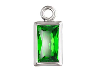 Sterling Silver Cubic Zirconia Rectangle Bezel Drop Connector Green, 3mm X 5mm