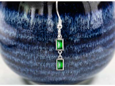 Sterling Silver Cubic Zirconia Rectangle Bezel Drop Connector Green, 3mm X 5mm - Standard Image - 2
