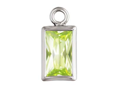 Sterling Silver Cubic Zirconia Rectangle Bezel Drop Connector Lime, 3mm X 5mm
