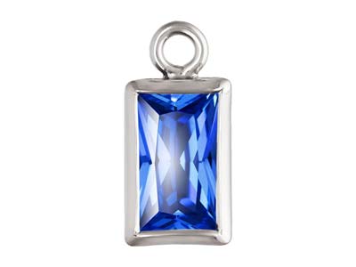 Sterling Silver Cubic Zirconia Rectangle Bezel Drop Connector Sapphire, 3mm X 5mm