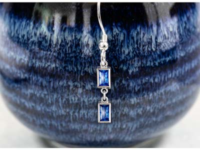 Sterling Silver Cubic Zirconia Rectangle Bezel Drop Connector Sapphire, 3mm X 5mm - Standard Image - 2