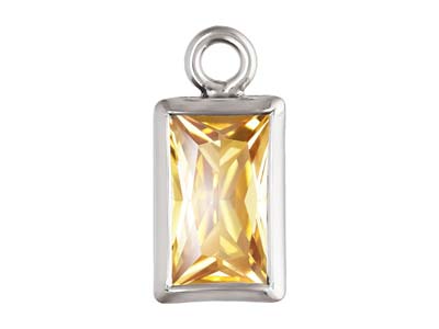 Sterling Silver Cubic Zirconia Rectangel Bezel Drop Connector Champagne, 3mm X 5mm