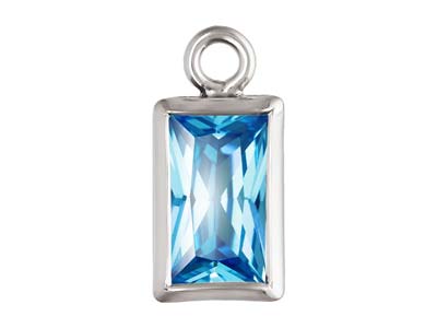 Sterling Silver Cubic Zirconia Rectangle Bezel Drop Connector Swiss Blue, 3mm X 5mm