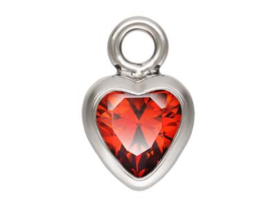 Sterling Silver Cubic Zirconia Heart Bezel Drop Connector Garnet, 3mm