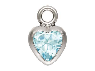 Sterling Silver Cubic Zirconia Heartbezel Drop Connector Aquamarine, 3mm