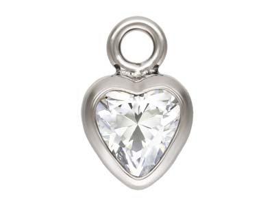 Sterling Silver Cubic Zirconia Heart Bezel Drop Connector White, 3mm
