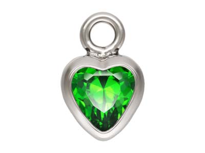Sterling Silver Cubic Zirconia Heart Bezel Drop Connector Green, 3mm
