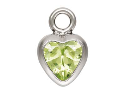 Sterling Silver Cubic Zirconia Heart Bezel Drop Connector Lime, 3mm