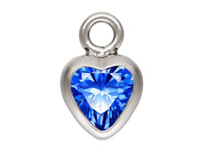 Sterling Silver Cubic Zirconia Heart Bezel Drop Connector Sapphire, 3mm