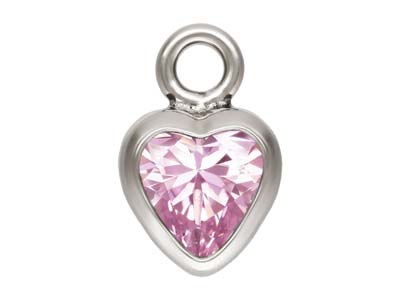 Sterling Silver Cubic Zirconia Heart Bezel Drop Connector Pink, 3mm