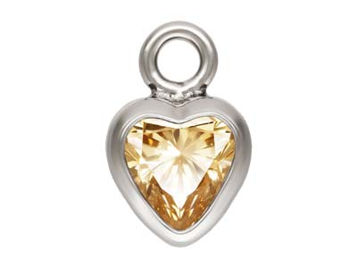 Sterling Silver Cubic Zirconia Heart Bezel Drop Connector Champagne, 3mm