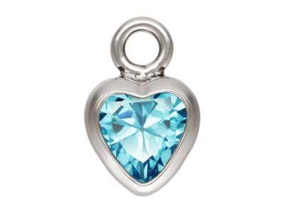 Sterling Silver Cubic Zirconia Heart Bezel Drop Connector Swiss Blue, 3mm
