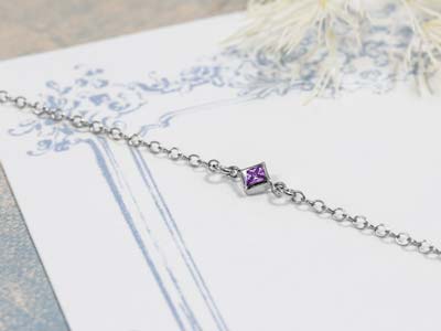 Sterling Silver Cubic Zirconia Square Bezel Connector Amethyst, 3mm - Standard Image - 2