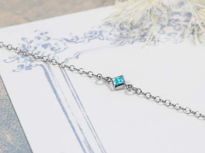 Sterling Silver Cubic Zirconia Square Bezel Connector Aquamarine, 3mm - Standard Image - 2