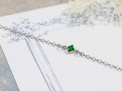 Sterling Silver Cubic Zirconia Square Bezel Connector Green, 3mm - Standard Image - 2