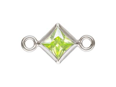 Sterling Silver Cubic Zirconia Square Bezel Connector Lime, 3mm - Standard Image - 1