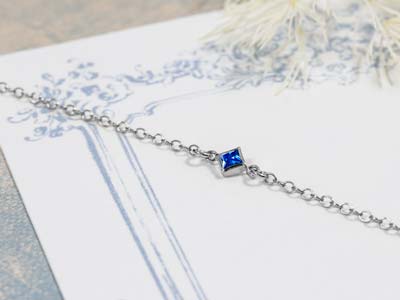 Sterling Silver Cubic Zirconia Square Bezel Connector Sapphire, 3mm - Standard Image - 2