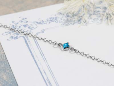 Sterling Silver Cubic Zirconia Square Bezel Connector Swiss Blue, 3mm - Standard Image - 2