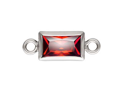 Sterling Silver Cubic Zirconia Rectangle Bezel Connector Garnet, 3mm X 5.0mm
