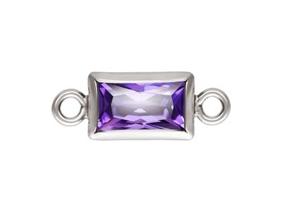 Sterling Silver Cubic Zirconia Rectangle Bezel Connector Amethyst, 3mm X 5mm