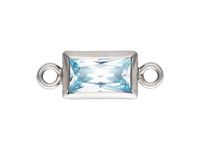 Sterling Silver Cubic Zirconia Rectangle Bezel Connector Aquamarine, 3mm X 5mm