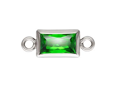 Sterling Silver Cubic Zirconia Rectangle Bezel Connector Green, 3mm X 5mm