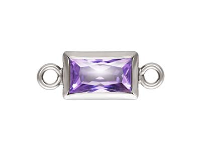 Sterling Silver Cubic Zirconia Rectangle Bezel Connector Light Amethyst, 3mm X 5mm