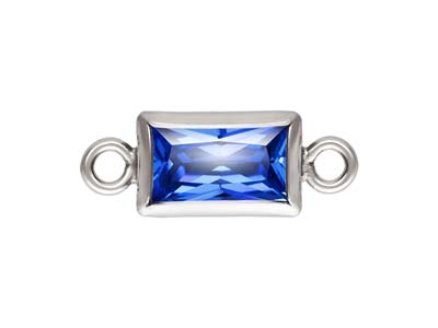 Sterling Silver Cubic Zirconia Rectangle Bezel Connector Sapphire, 3mm X 5mm