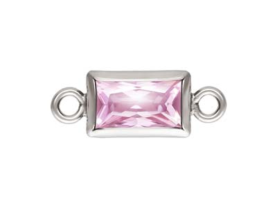 Sterling Silver Cubic Zirconia Rectangle Bezel Connector Pink, 3mm X 5mm