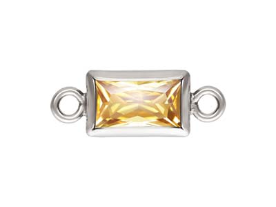 Sterling Silver Cubic Zirconia Rectangle Bezel Connector Champagne, 3mm X 5mm