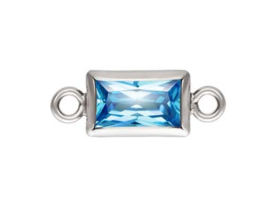 Sterling Silver Cubic Zirconia Rectangle Bezel Connector Swiss Blue, 3mm X 5mm