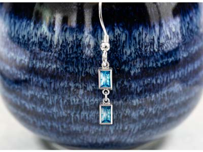 Sterling Silver Cubic Zirconia Rectangle Bezel Connector Swiss Blue, 3mm X 5mm - Standard Image - 2