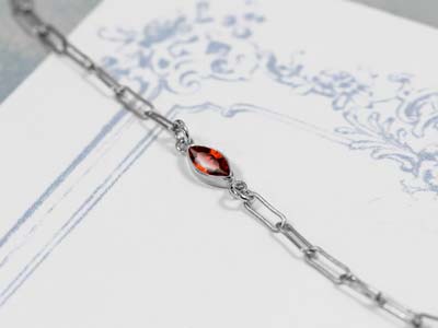 Sterling Silver Cubic Zirconia Marquise Bezel Connector Garnet, 3mm X 6.0mm - Standard Image - 2