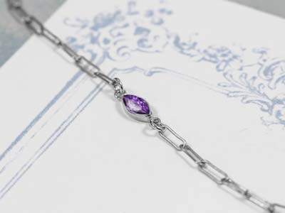 Sterling Silver Cubic Zirconia Marquise Bezel Connector Amethyst, 3mm X 6.0mm - Standard Image - 2