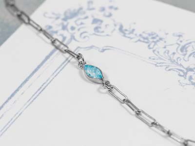 Sterling Silver Cubic Zirconia Marquise Bezel Connector Aquamarine, 3mm X 6.0mm - Standard Image - 2