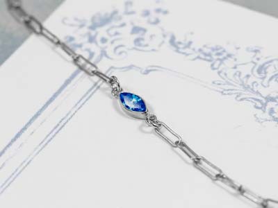 Sterling Silver Cubic Zirconia Marquise Bezel Connector Sapphire, 3mm X 6.0mm - Standard Image - 2