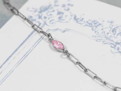 Sterling Silver Cubic Zirconia Marquise Bezel Connector Pink, 3mm X 6.0mm - Standard Image - 2