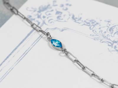 Sterling Silver Cubic Zirconia Marquise Bezel Connector Swiss Blue, 3mm X 6.0mm - Standard Image - 2