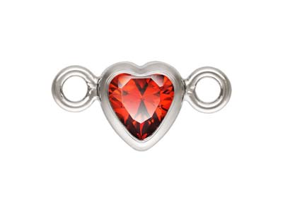 Sterling Silver Cubic Zirconia Heart Bezel Connector Garnet, 3mm